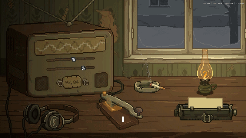 A radio, Morse key and oil lamp in a dark room at night