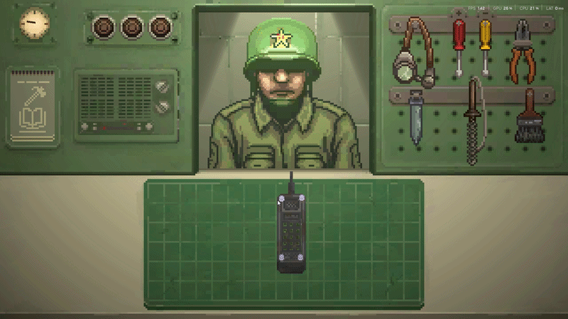 Inspecting a walkie-talkie with a magnifier